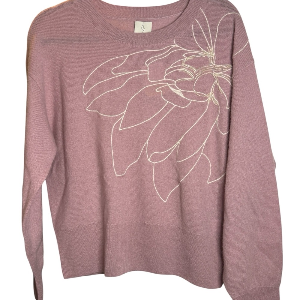 New with Tags Joie 100% Cashmere Light Purple Beaded Floral Sweater Size Large